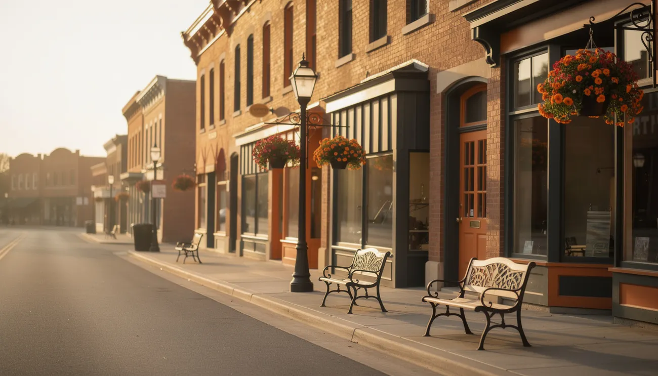 Bowmanville historic main street with brick buildings