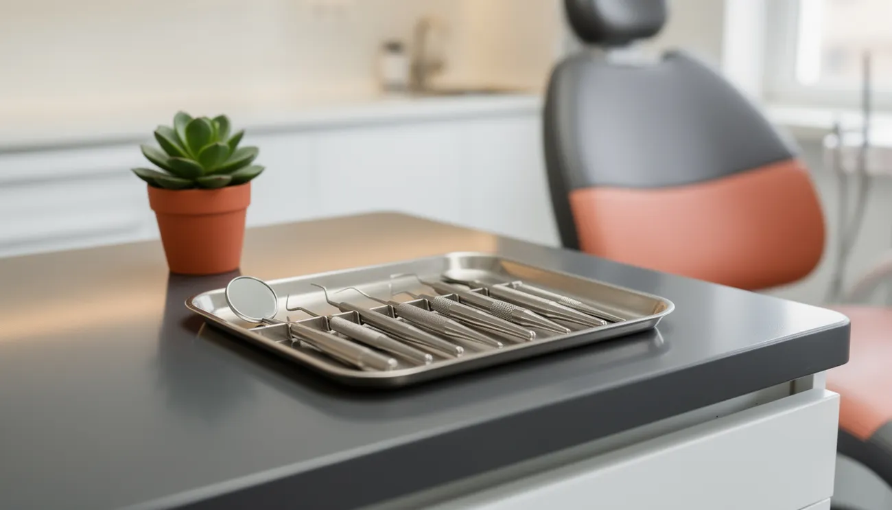 Modern dental office instrument tray and equipment
