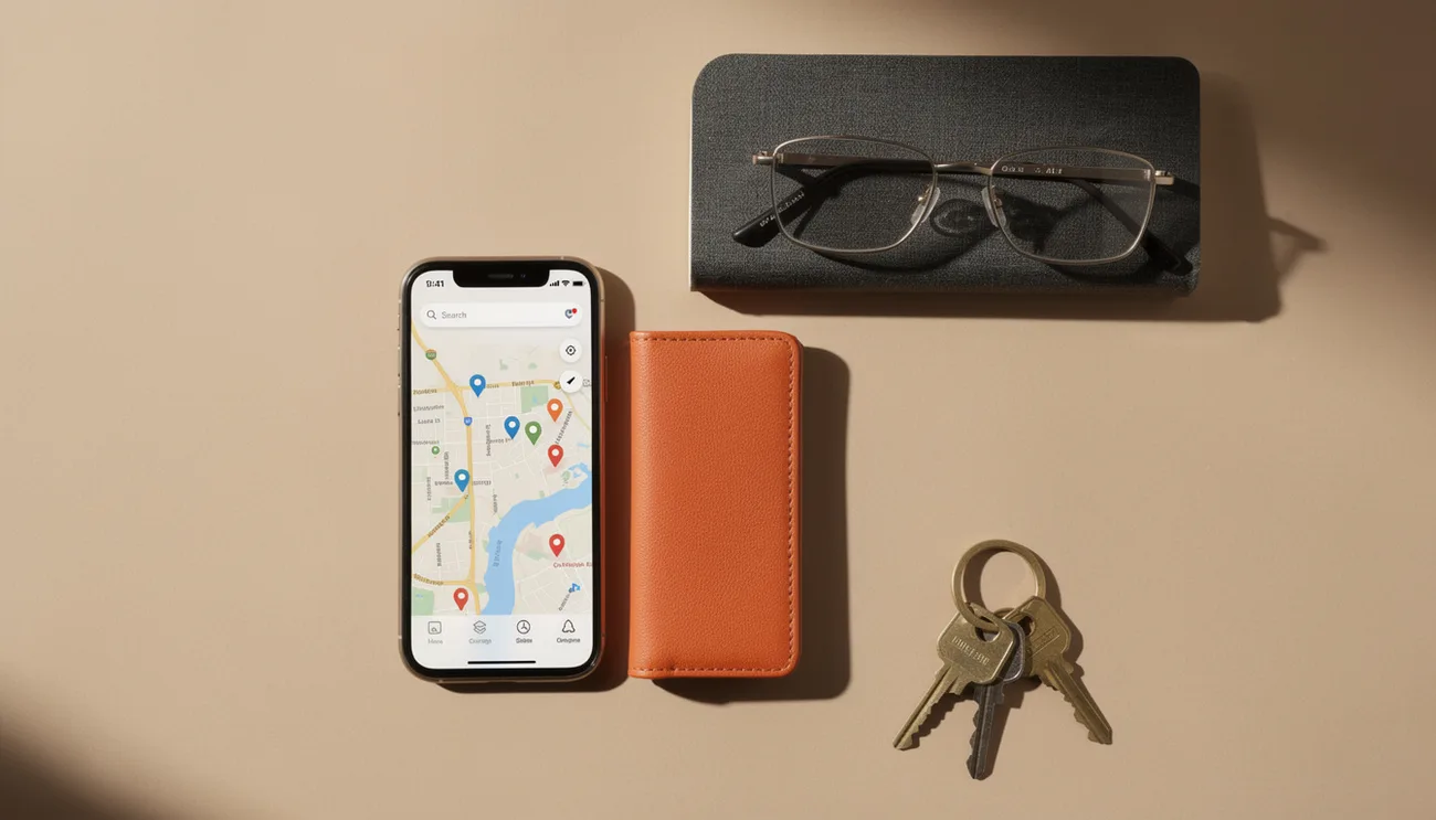 Smartphone showing Google Maps with location pins